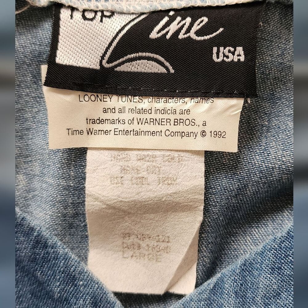 "Vintage 1992 Warner Bros Looney Tunes Rare Tweety Bird Denim Shirt  Made in USA - Picture 4 of 7